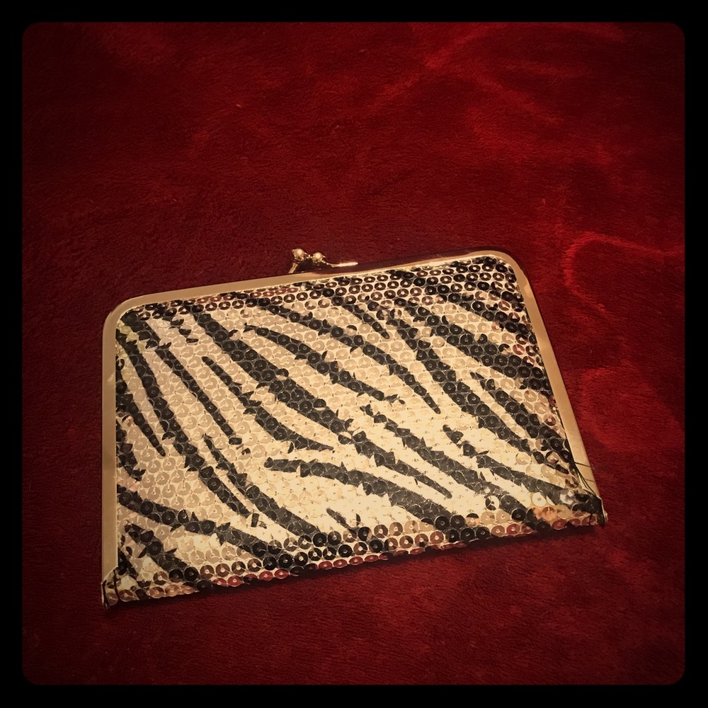 Target Zebra print sequin clutch with silver trim